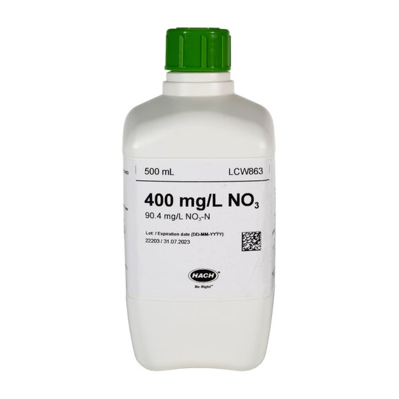 질산염 표준, 400 mg/L NO₃(90.4 mg/L NO₃-N), 500 mL