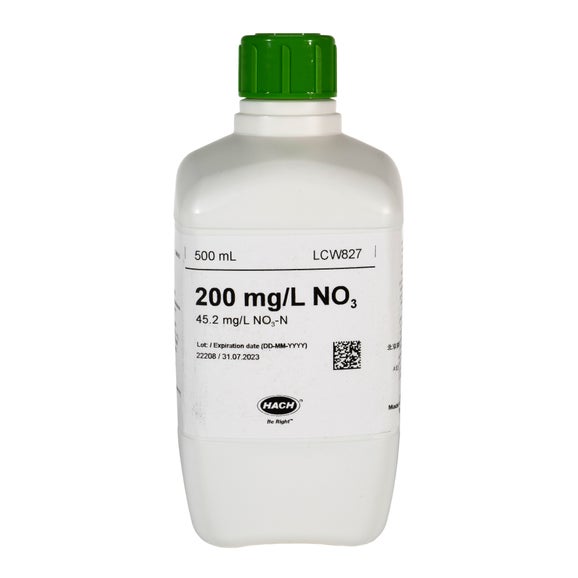 질산염 표준, 200 mg/L NO₃(45.2 mg/L NO₃-N), 500 mL
